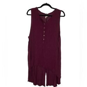 Free People Distressed Maroon Button Front Tank Top Womens Size XS High Low